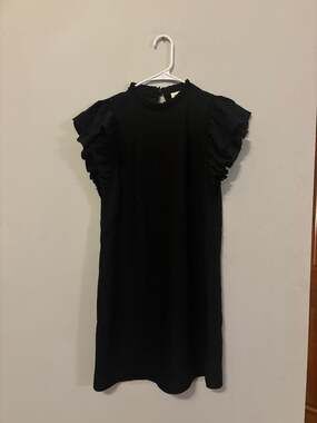 Kate Spade New York Black Ruffle Flutter Sleeve Mock Neck Mini Shift Dress